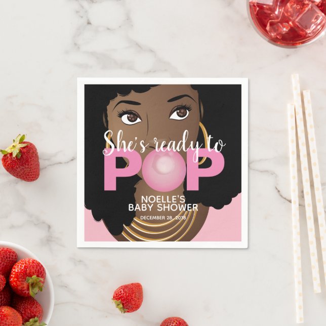 Black Woman, Ready to Pop, Bubblegum, Pink Napkins (Insitu)