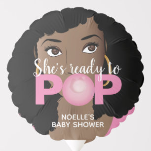 Black Woman Ready to Pop, Bubblegum Theme, Pink Balloon