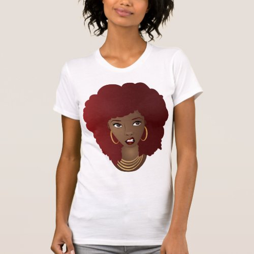 Black Woman Red Afro Annoyed Expression T_Shirt