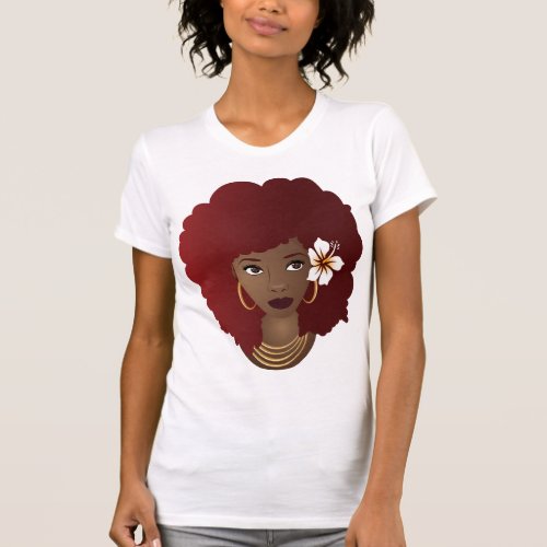 Black Woman Red Afro Flower in Her Natural Hair T_Shirt