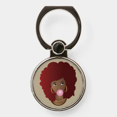 Black Woman Red Afro Pink Bubblegum Phone Ring Stand