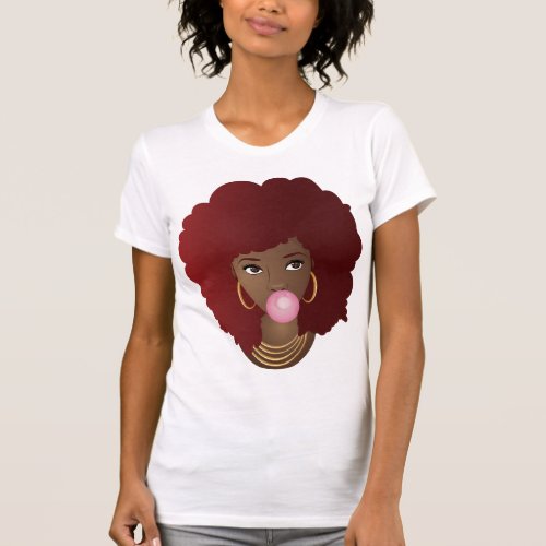 Black Woman Red Afro Popping Pink Bubblegum T_Shirt
