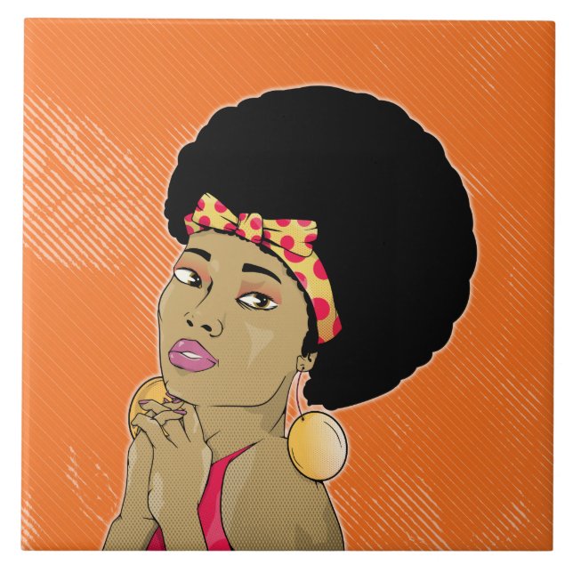 Black Woman Retro Portrait Ceramic Tile (Front)