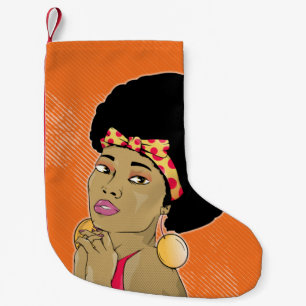 Black Woman Retro Portrait Small Christmas Stocking