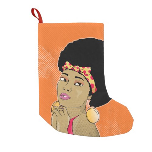 Black Woman Retro Portrait Small Christmas Stocking
