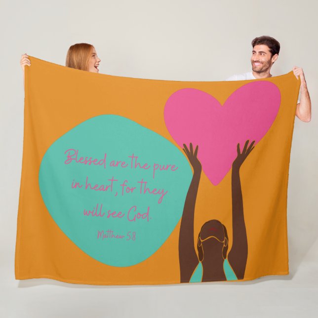 Black Woman Scripture Heart Christian Orange Fleece Blanket (In Situ)