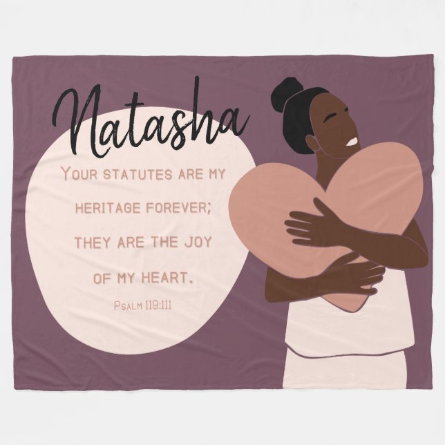 Black Woman Scripture Heart Personalized Plum Fleece Blanket (Front (Horizontal))