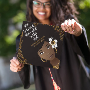 Black Woman, She Believed She Could, Gold & Black  Graduation Cap Topper