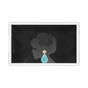 Black Woman Silhouette Dark Glamour Acrylic Tray