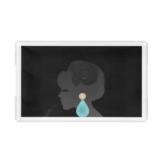 Black Woman Silhouette Dark Glamour Acrylic Tray (Front)