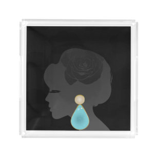 Black Woman Silhouette Dark Glamour Acrylic Tray