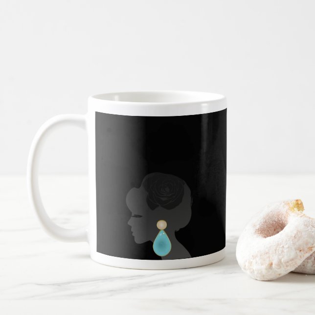 Black Woman Silhouette Dark Glamour Coffee Mug (With Donut)