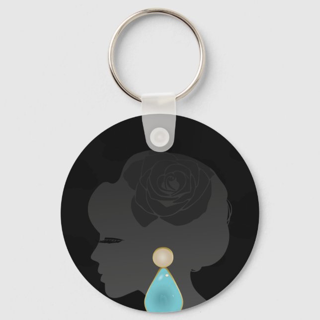 Black Woman Silhouette Dark Glamour Keychain (Front)
