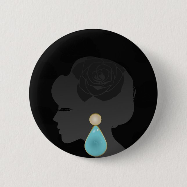 Black Woman Silhouette Dark Glamour Pinback Button (Front)