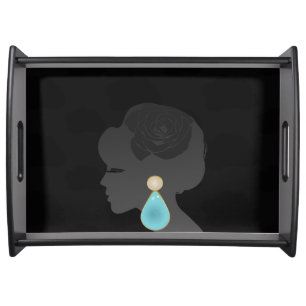 Black Woman Silhouette Dark Glamour Serving Tray