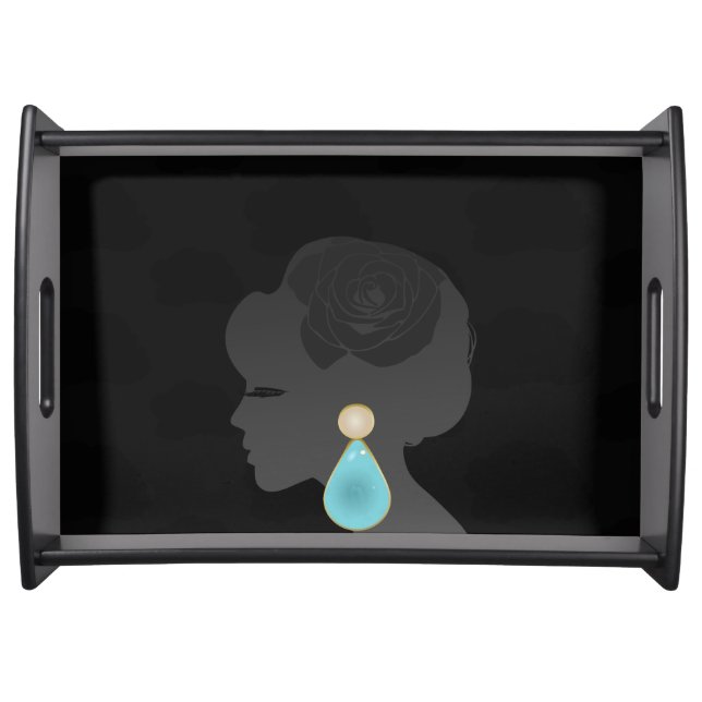 Black Woman Silhouette Dark Glamour Serving Tray (Front)