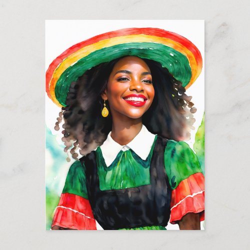 Black Woman Smiling Juneteenth Watercolor Art Postcard