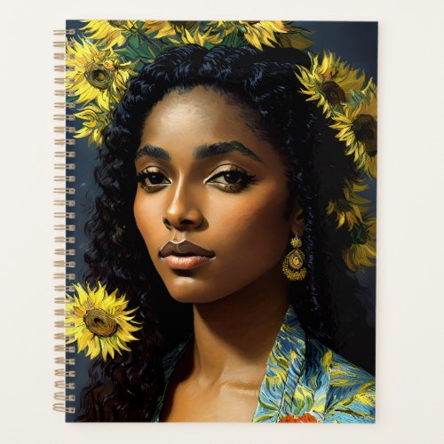 Black Woman Sunflower Portrait Van Gogh Style Planner