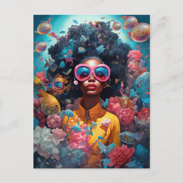 Black Woman Surreal Modern Pop Fantasy Art Postcard (Front)