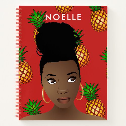 Black Woman Sweet Pineapples Red Notebook