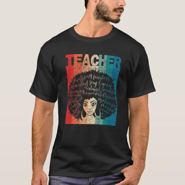 Black Woman Teacher Afro Retro Black History Month T-Shirt (Front)