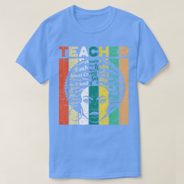 Black Woman Teacher Afro Retro Black History Month T-Shirt (Design Front)