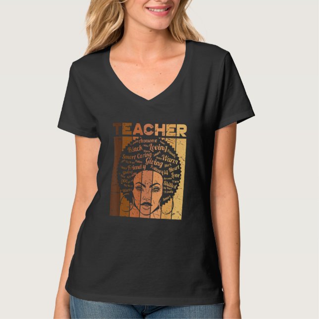 Black Woman Teacher Afro Retro Black History Month T-Shirt (Front)
