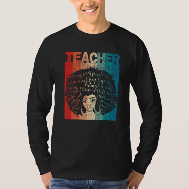 Black Woman Teacher Afro Retro Black History Month T-Shirt (Front)