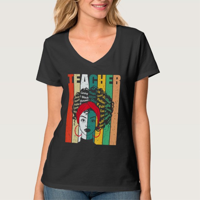 Black Woman Teacher Afro Retro Black History Month T-Shirt (Front)