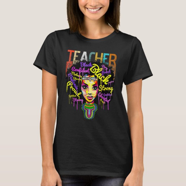 Black Woman Teacher Afro Shirt Black History Month (Front)