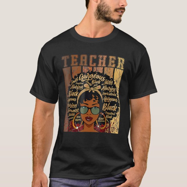 Black Woman Teacher Afro Shirt Black History Month (Front)