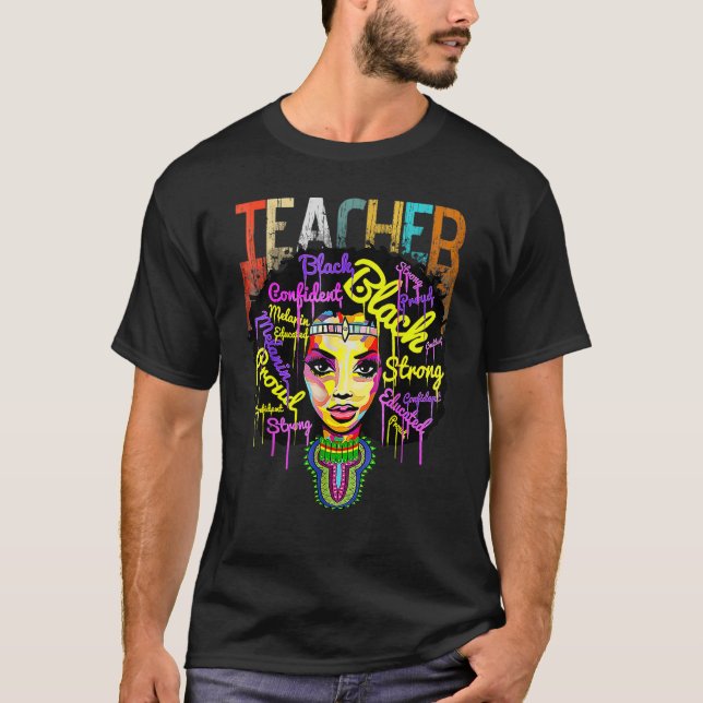 Black Woman Teacher Afro Shirt Black History Month (Front)