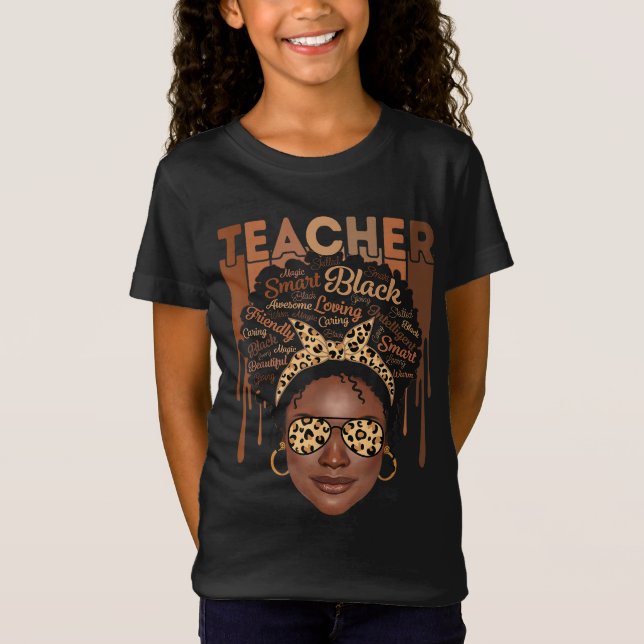 Black Woman Teacher Afro Smart African American Lo T-Shirt (Front)