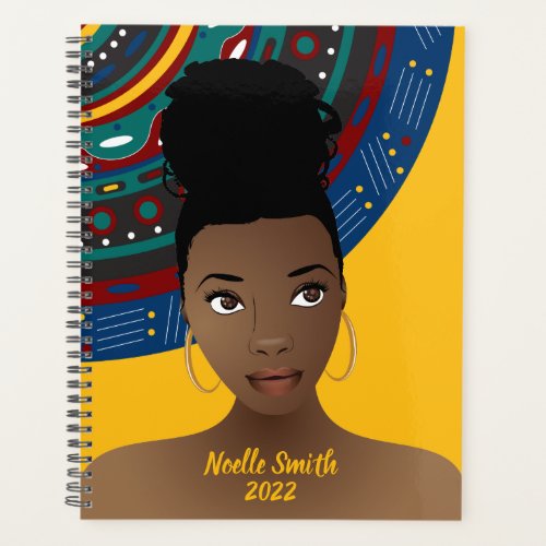 Black Woman Tribal Inspired Blue  Gold Planner