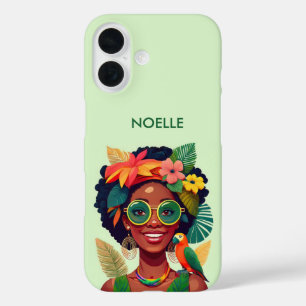 Black Woman, Tropical Flowers & Parrot iPhone 16 Case