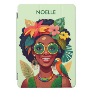 Black Woman, Tropical Flowers & Parrot iPad Pro Cover
