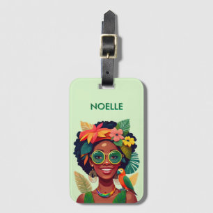 Black Woman, Tropical Flowers & Parrot Luggage Tag