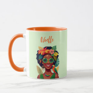 Black Woman, Tropical Flowers & Parrot Mug
