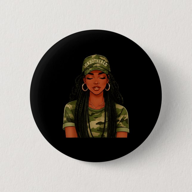 Black Woman Unbothered Locs Camo Girl Women Loc'd  Button (Front)