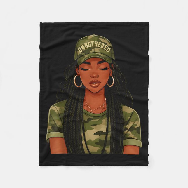 Black Woman Unbothered Locs Camo Girl Women Loc'd  Fleece Blanket (Front)
