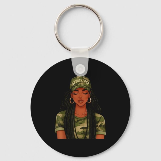 Black Woman Unbothered Locs Camo Girl Women Loc'd  Keychain (Front)