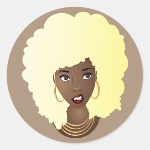 Black Woman wBlonde Afro Annoyed Red Lips Classic Round Sticker
