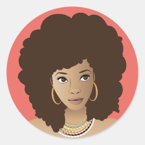 Black Woman wColorful Necklaces Coral Classic Round Sticker