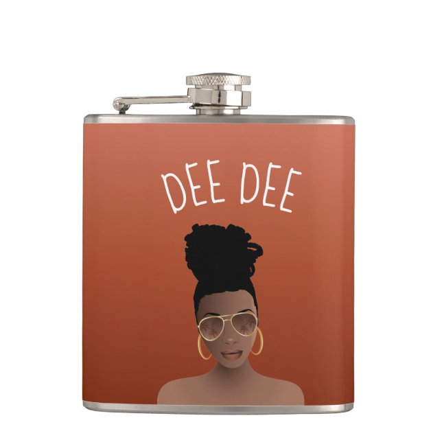 Black Woman w/Gold Shades & High Bun, Copper Brown Flask (Front)