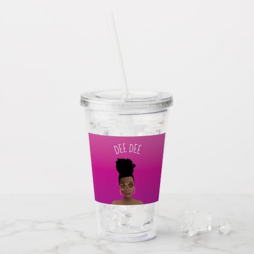 Black Woman wGold Shades  High Bun Hot Pink Acrylic Tumbler