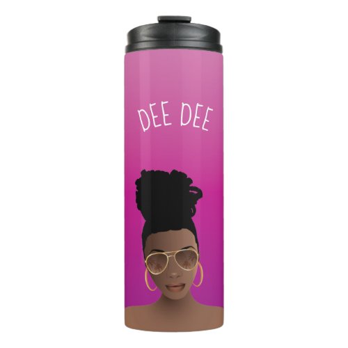 Black Woman wGold Shades  High Bun Pink Magenta Thermal Tumbler