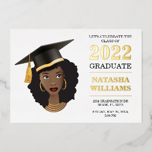 Black Woman w/Graduation Cap, Class of 20XX Foil Invitation