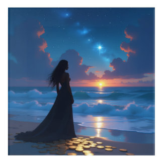Black Woman Watching Sunset on the Beach – Serene Acrylic Print
