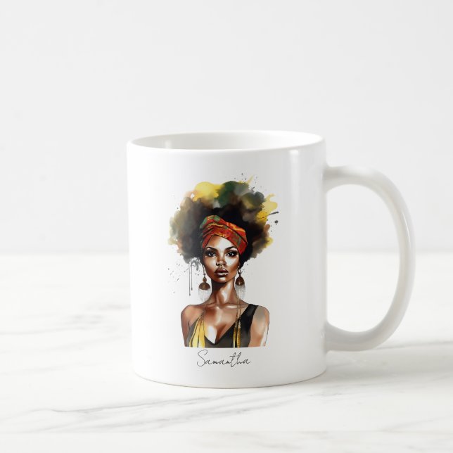 Black Woman Wearing Ethnic Headwrap Coffee Mug (Right)