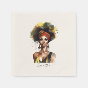 Black Woman Wearing Ethnic Headwrap Napkins